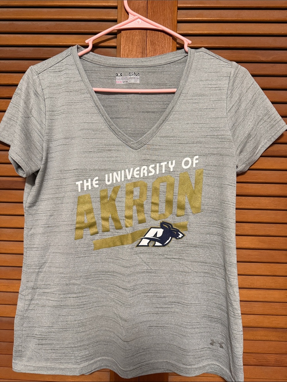 Under Armour Gray V-Neck University of Akron Tee with Gold Print